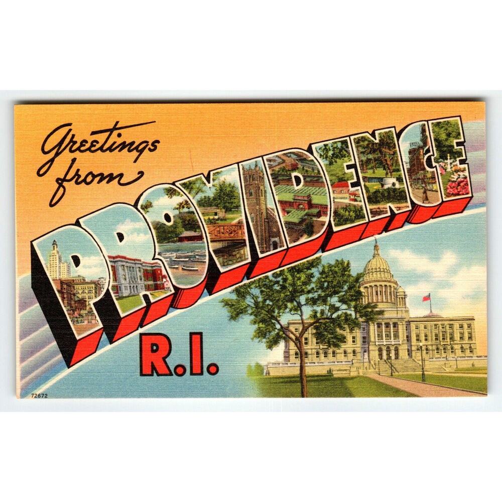 Greetings From Providence Rhode Island Large Letter Postcard Linen Berger Bros